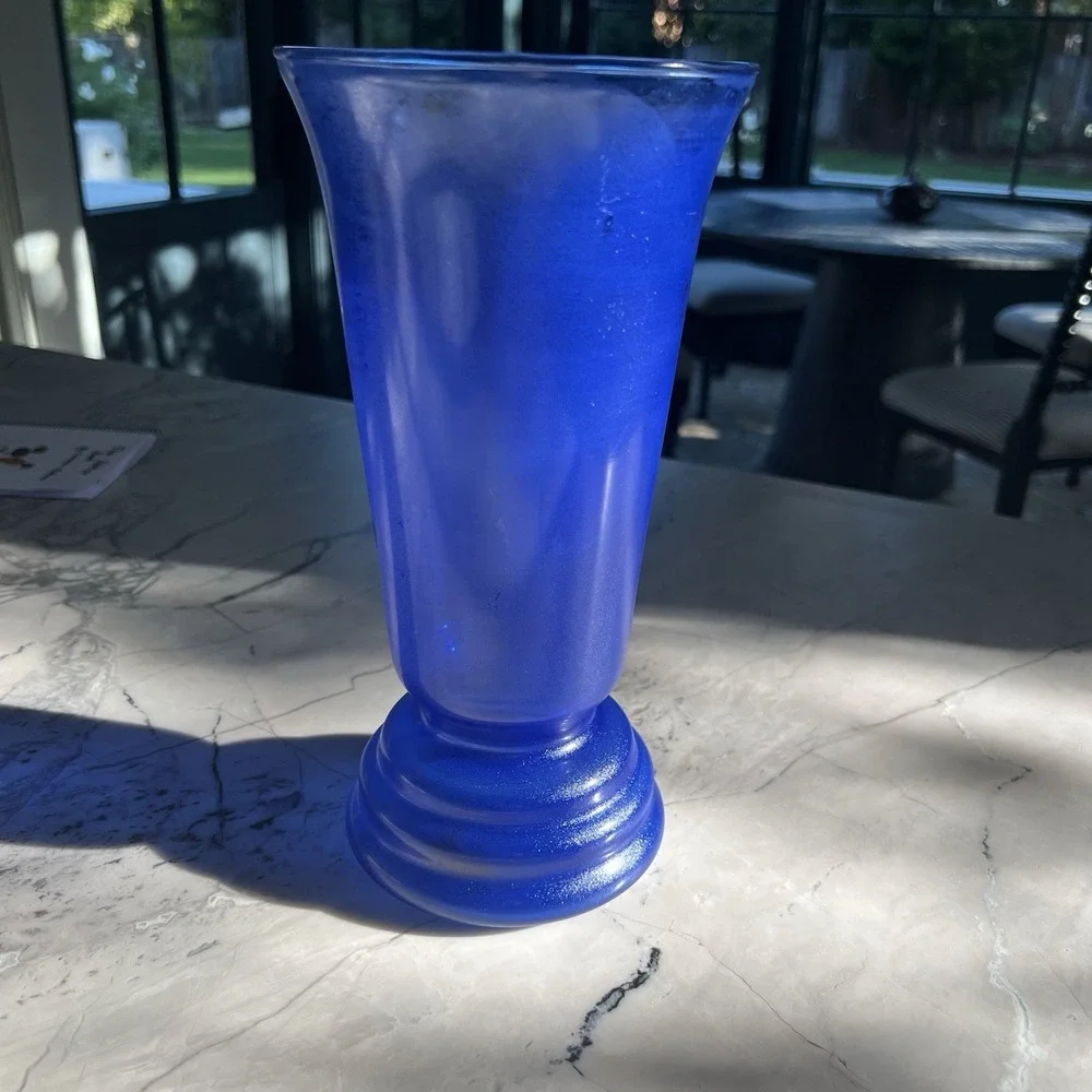 Handblown Cobalt Blue Vase 3 Ring‎ Spool Stem Base 10